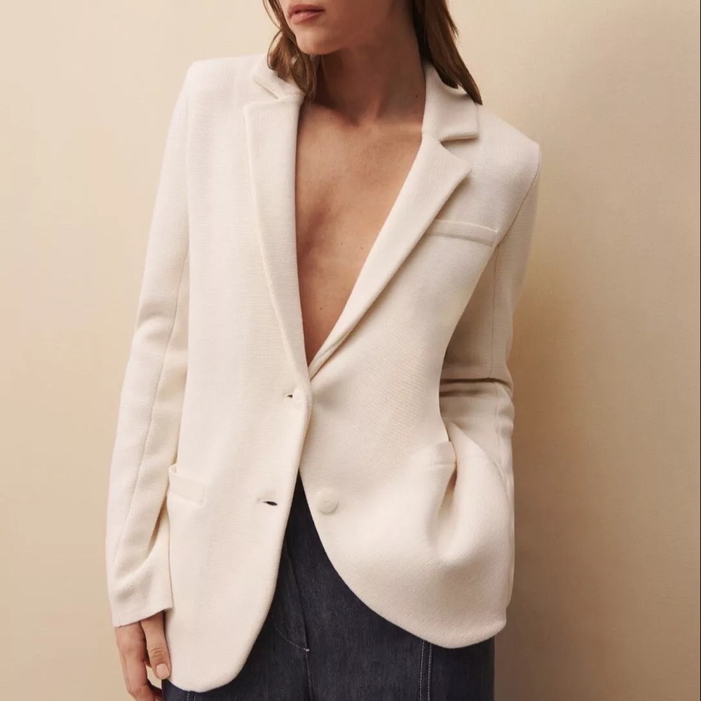 NWT $895 TWP Knit Boyfriend Blazer in Ivory